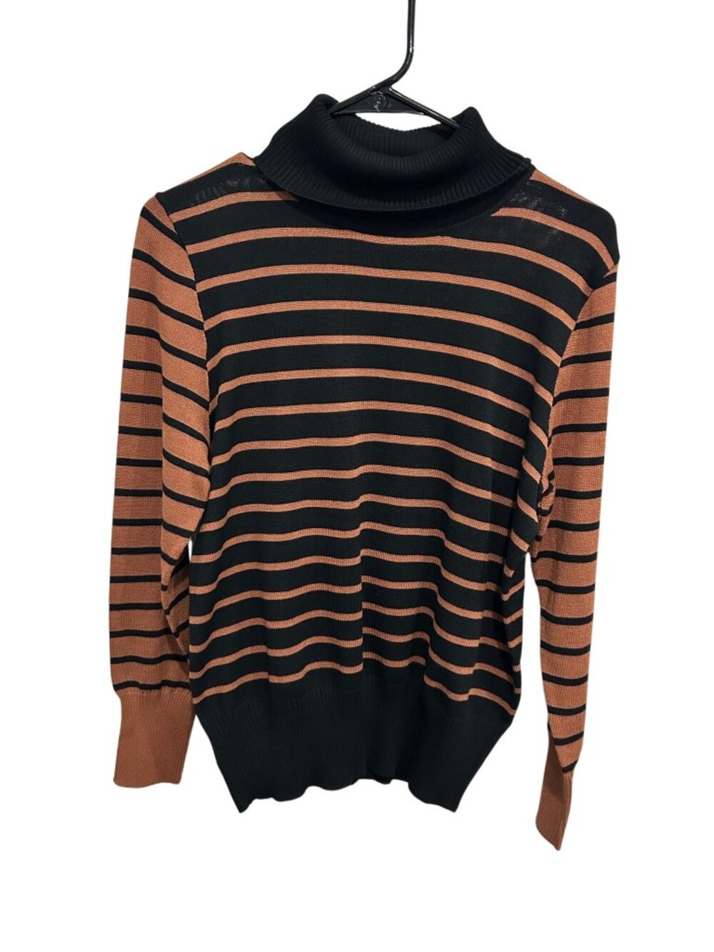 89th + Madison Black Brown Striped Rayon Turtleneck Sweater Size L Preppy Chic